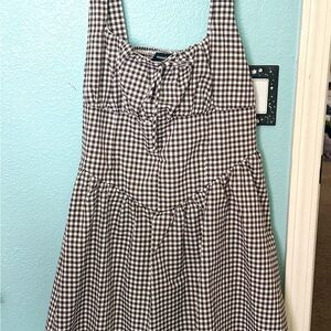 Gingham Tie-Front Dress - Brown/White